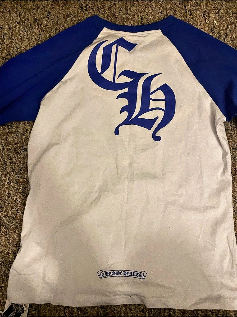 Chrome Hearts Long-Sleeve Horseshoe Baseball Tee White/Blue